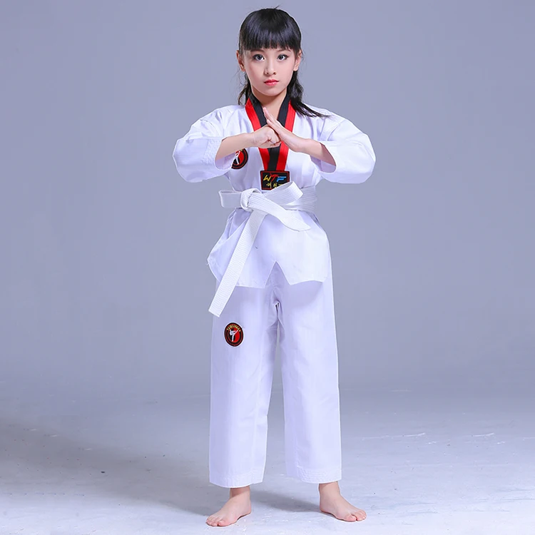 Детская форма таэквондо, Детские комплекты одежды каратэ, дзюдо тхэквондо добок костюм Дети с длинным рукавом Одежда для тхэквондо