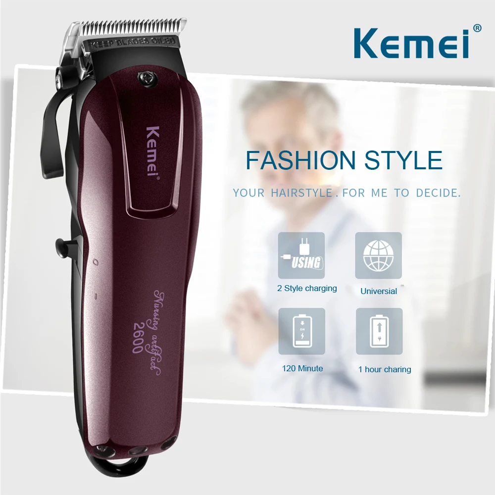 Kemei 220 V-110 V электрическая профессиональная машинка для стрижки волос перезаряжаемая Бритва мужская детская km-2600 беспроводной триммер для бороды