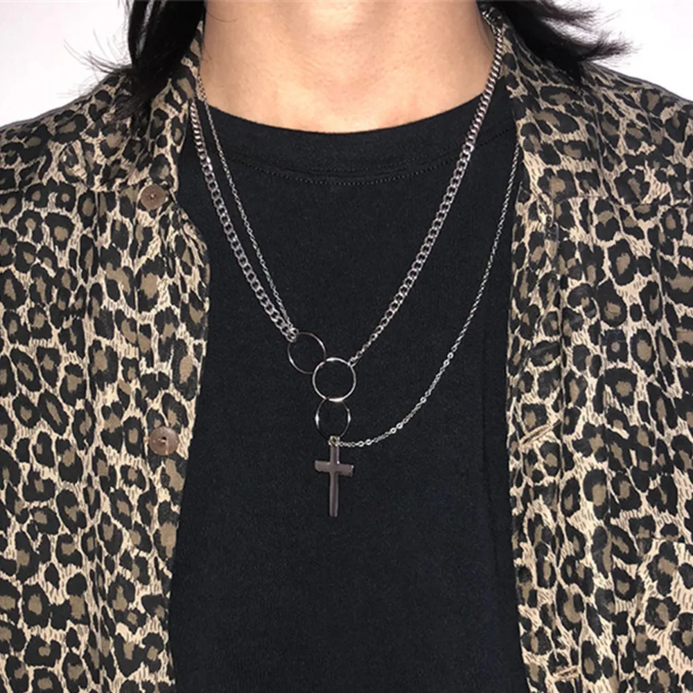 INS HipHop Silver Color Circles Cross Pendants & Necklaces For Women Men Hot Sell Multilayer Neclace Fashion Jewelry A547 | Украшения и