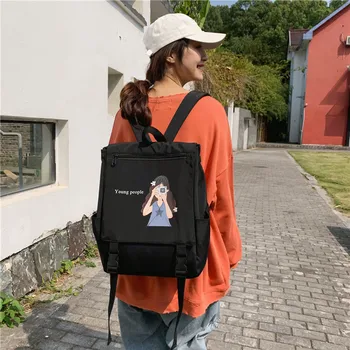 

College style cute backpack women's nylon waterproof fabric fashion buckle design Harajuku female school bag