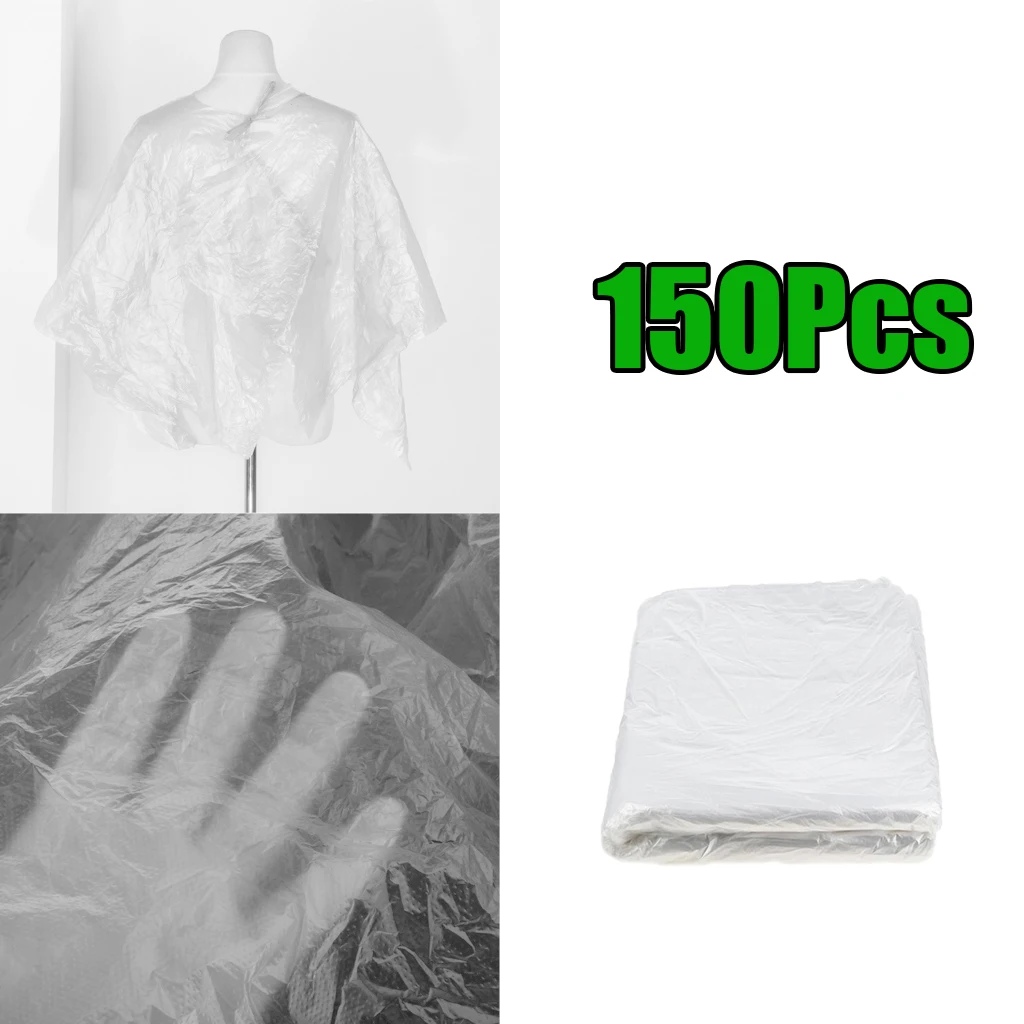 150pcs Transparent Disposable Hair Cutting Capes Salon Gown Bibs Protect