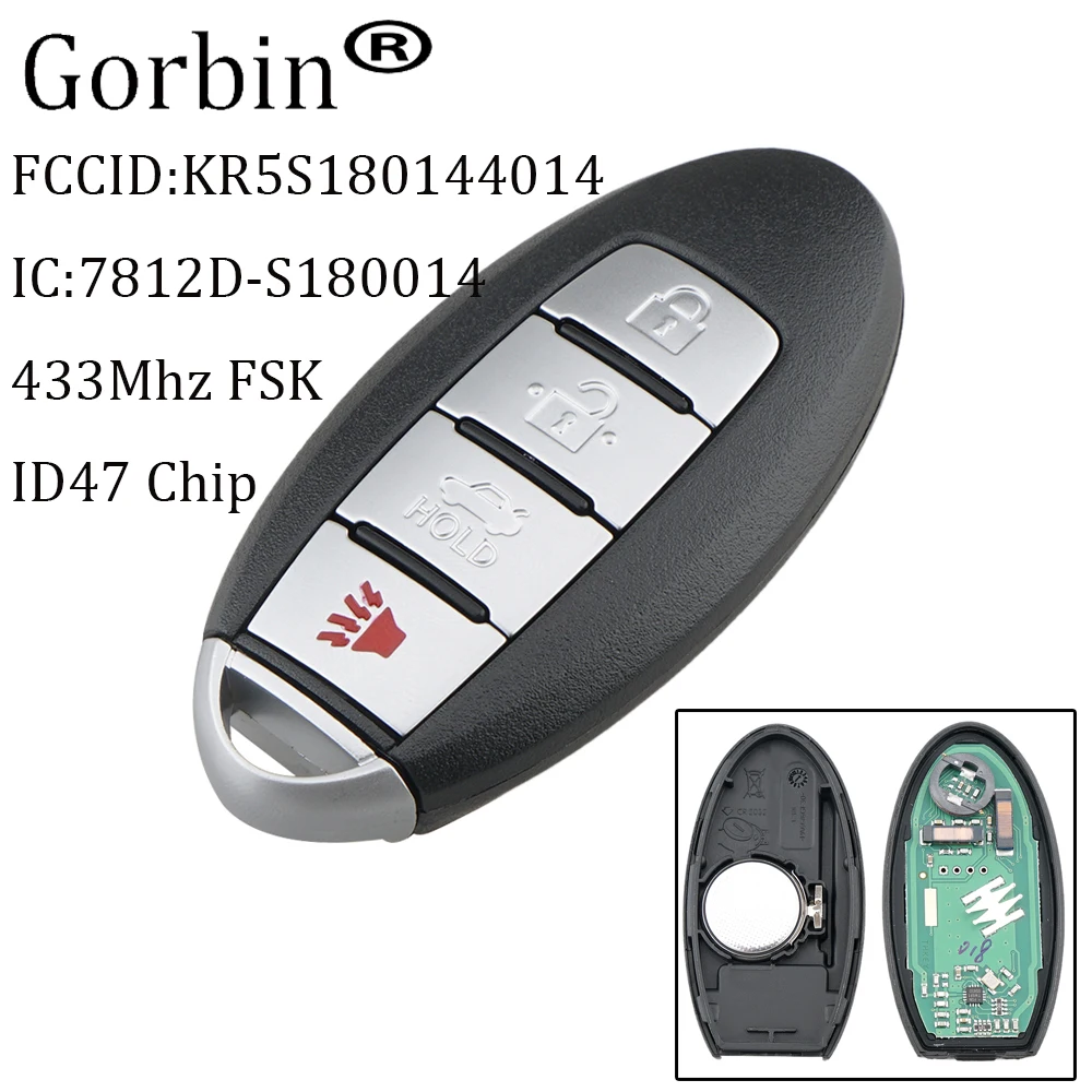 

GORBIN 4Buttons Smart Remote Car key Fob For Nissan KR5S180144014 433.92Mhz ID47 Chip For Nissan Altima Maxima Murano 2013-2016
