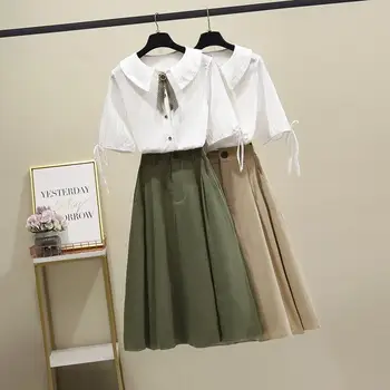 

Fashion Vintage 90S Shirt BoluseTops+skirt 2 Pieces Set 2020 New Summer Smart Casual Women Plus Fashion Elegant Matching Set