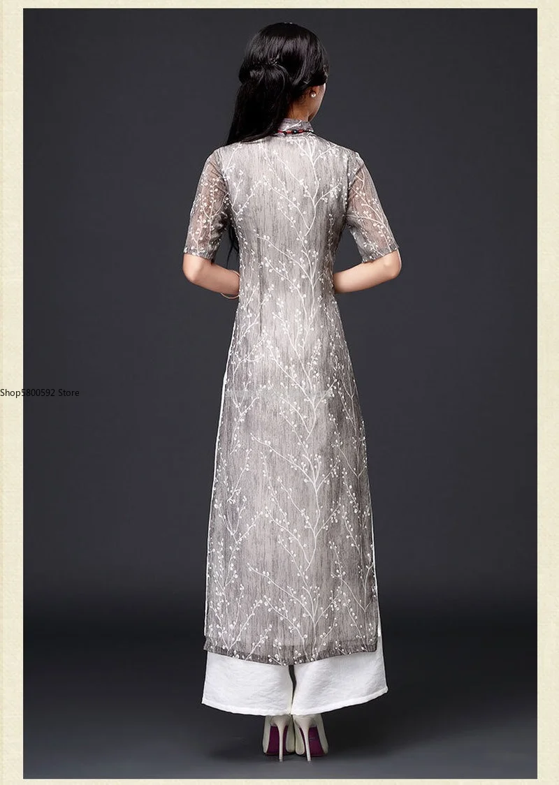 aodai vietnam cheongsam qi pao chinese dress for women traditional cotton linen floral elegant ao dai dress oriental qipao