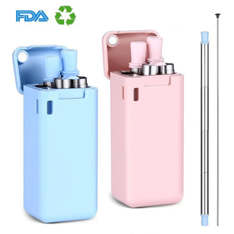 

Foldable Straw Collapsible Stainless Steel Reusable Drinking Straw with Case Brush Portable Home Kitchen Bar for Travel Outdoor