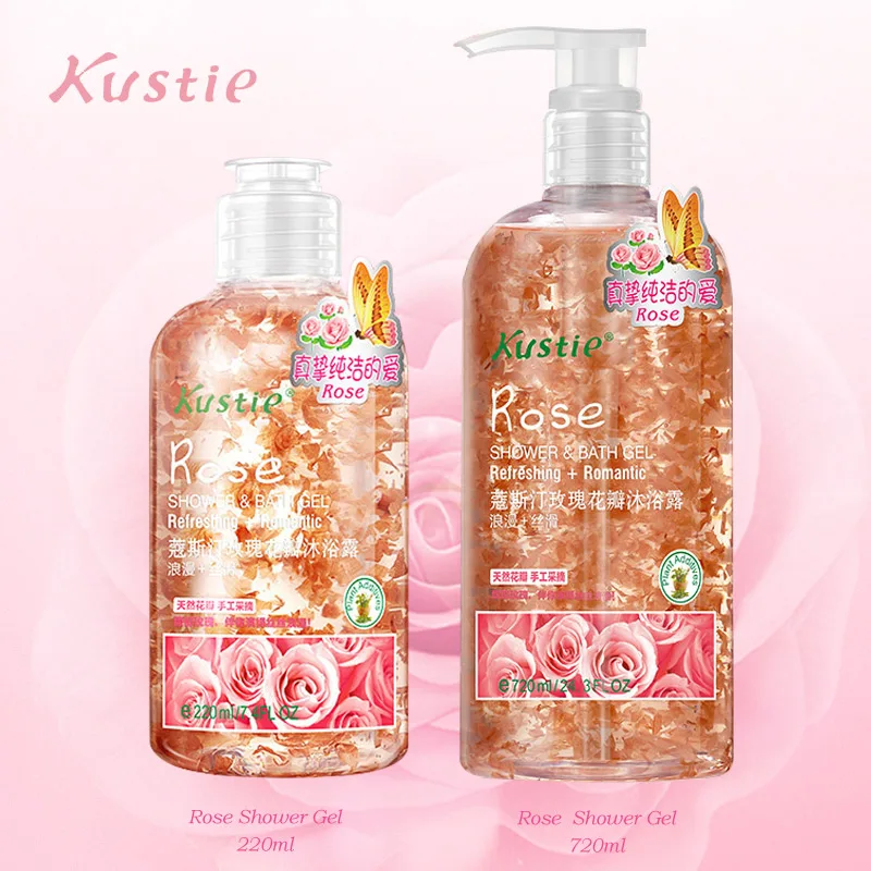 

Kustie flower essence shower gel rose 220 ml+720 ml body fragrance deep hydrating moisturizing skin care gift family shower gels