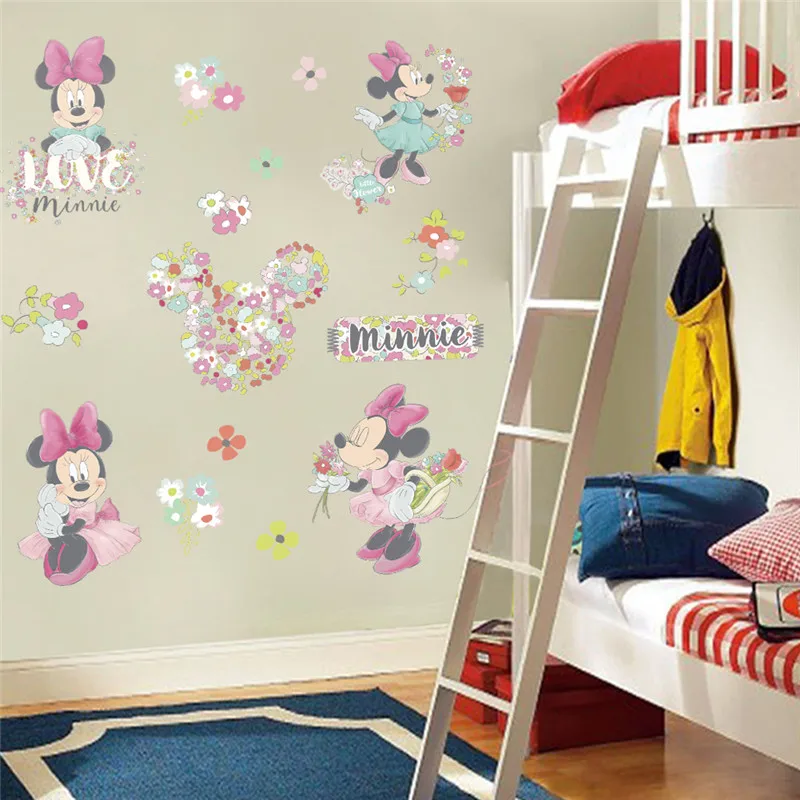 Мультяшные милые Микки Минни настенные наклейки для детской комнаты Рождественский Декор подарок детская спальня наклейка на стену художественный постер панно