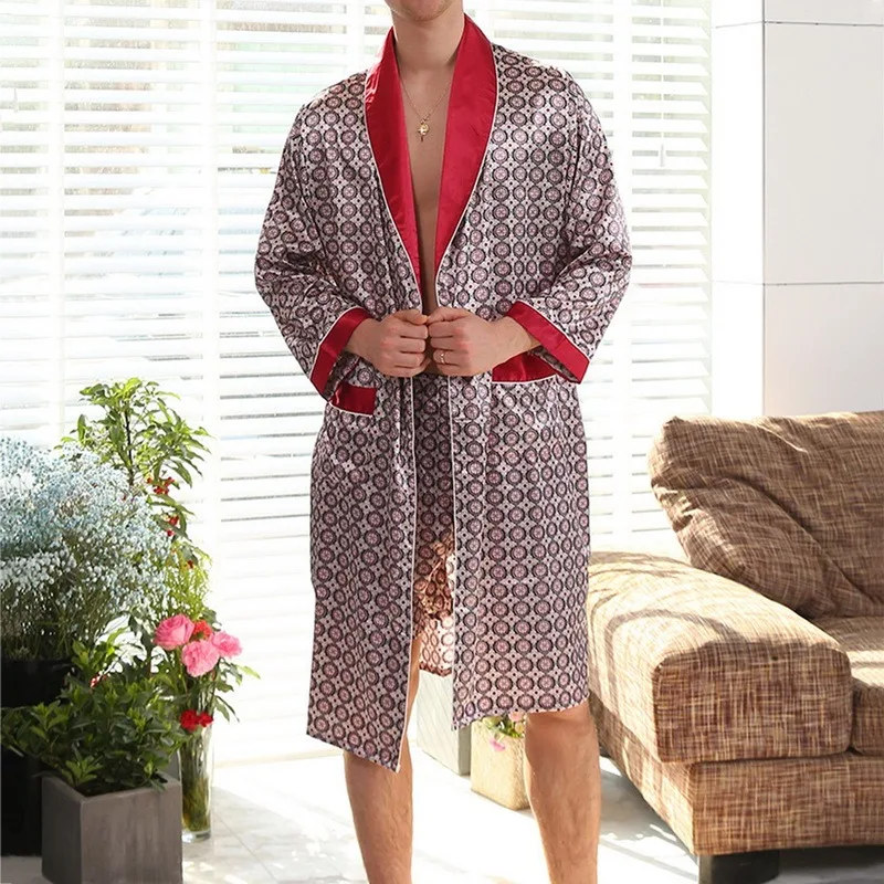 Mens Kimono Bathrobe Silk Satin Pajama Sleepwear Night Gown Robes Long Sleeve Solid Comfort Noble Dressing Gown Men Sleep Robes best mens pajamas