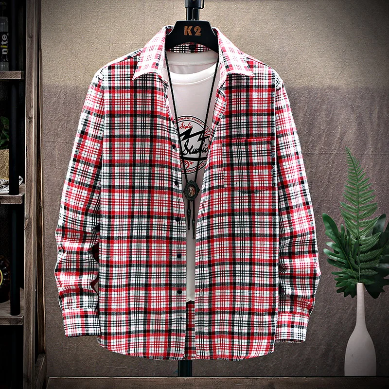 

Checkered Shirts for Men Summer Short Sleeved Leisure Slim fit Plaid Shirt square collar soft causal male tops with front