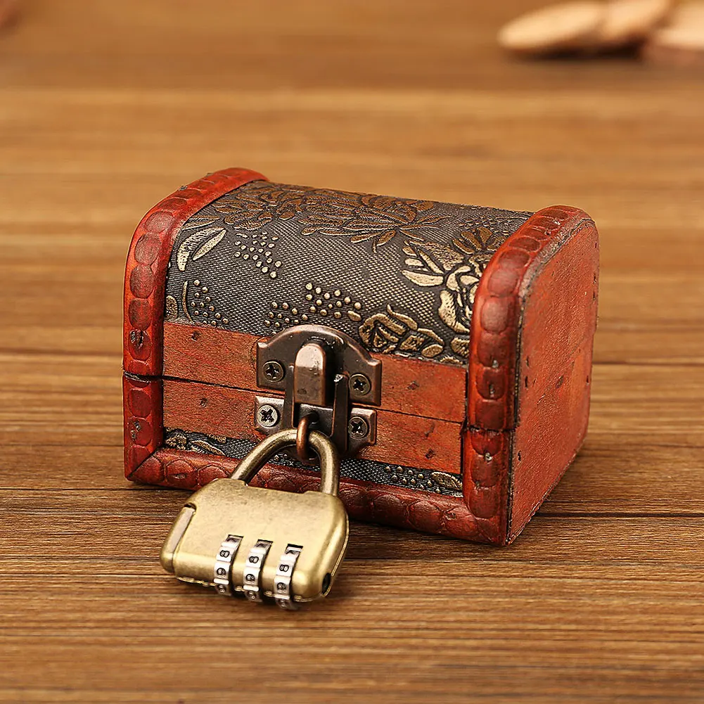 Старинный ящик для хранения с замком контейнер для хранения коробка безделушка ювелирные изделия браслет жемчужное кольцо Деревянный чехол сундук-Органайзер