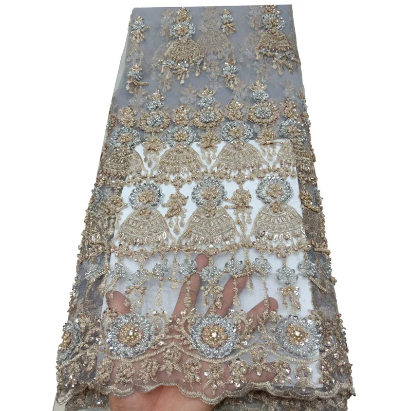 as picture 02 XIUYSAI Африканский французский тюль кружево с бусинами роскошные бусы ручной работы кружевные ткани для женщин платья Бисером кружевная ткань S28 - Цвет: as picture 02
