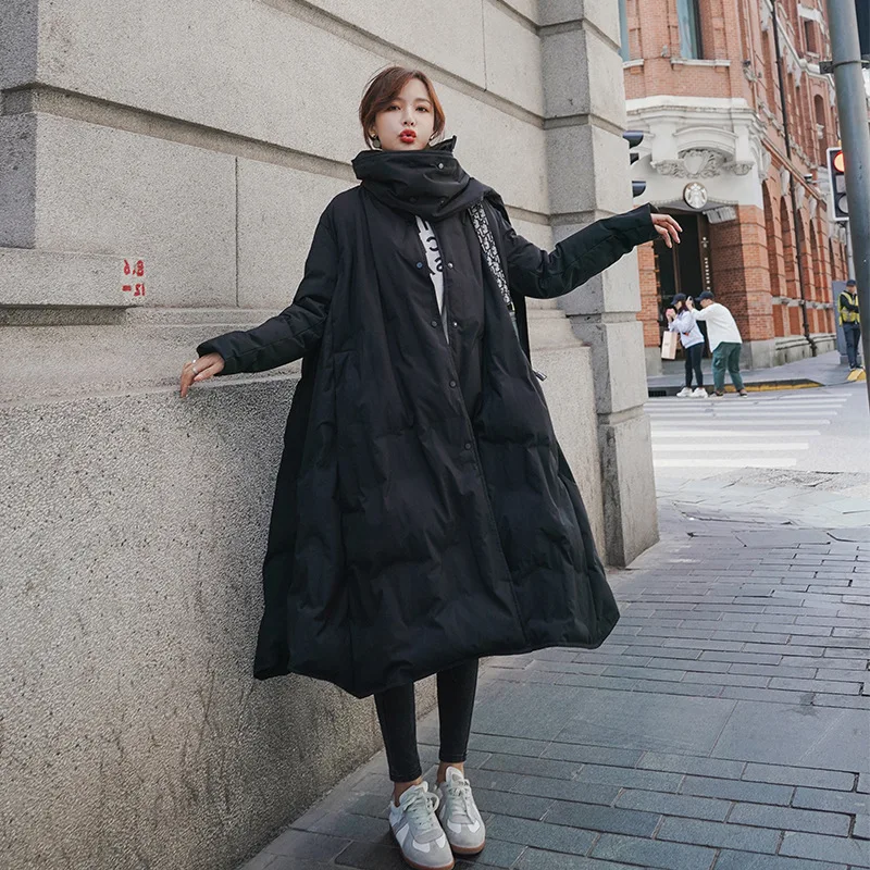 

Photo Shoot Mid-length A- line Cloak Thick Cotton Coat 2019 Winter New Style Scarf Collar down Feather Cotton-padded Clothes WOM