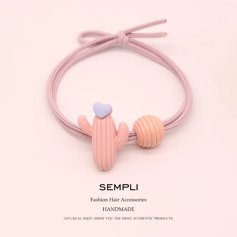 

Sempli High Elasticity Nylon Elastic Hair Bands Cactus with Beads For Girls Hand Knotted Women Hair Rubber Bands Kid Children