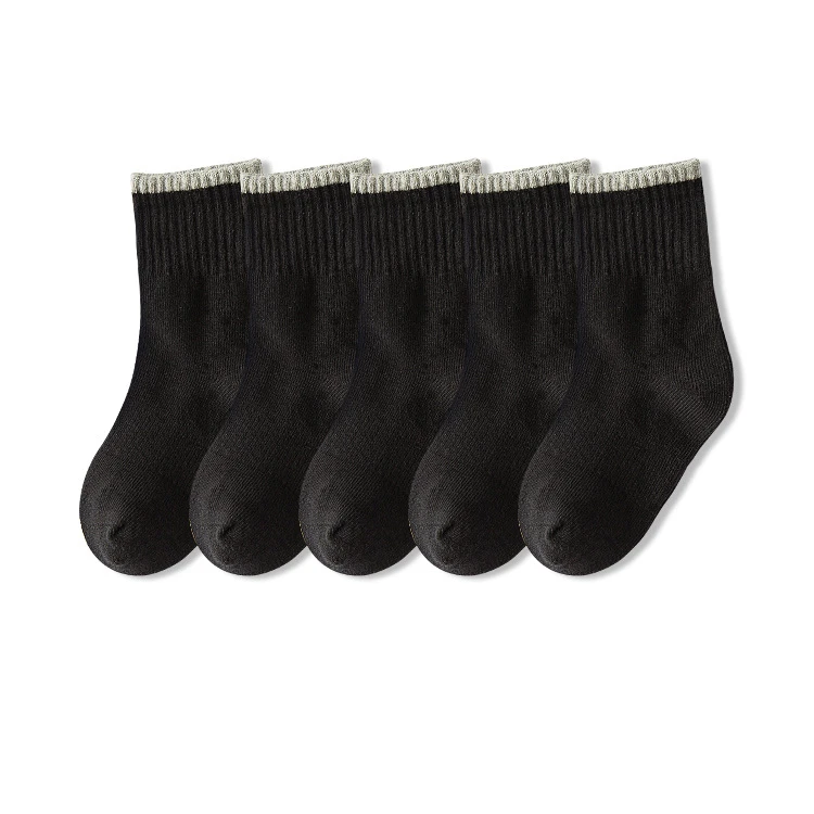 5 пар/лот, зимние однотонные детские белые носки из хлопка высокого качества для малышей набор носков черного и серого цвета для мальчиков и девочек, мягкие детские повседневные носки, От 1 до 12 лет - Цвет: 4