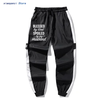 

Jesus men God hip hop long pants Hubby Wifey Church Blessed By God Spoiled By My Husband unisex trousers Casual Slogan Tees-t087