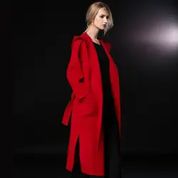 Длинные шерстяные кашемировые пальто для женщин 2019 осень зима женские куртки плюс размер пальто красный сексуальный двусторонний