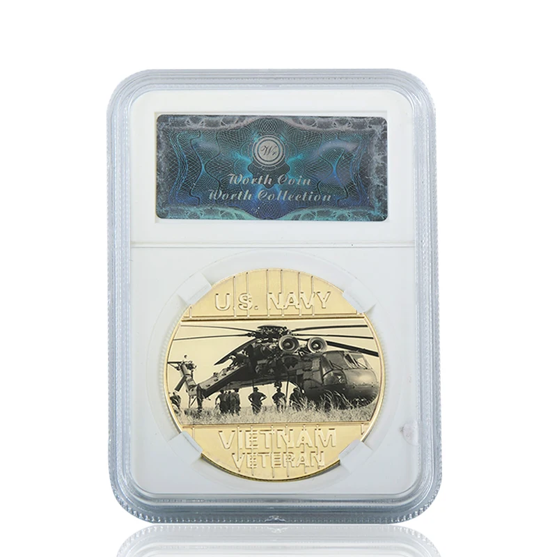 coin 2 with case WR США Вьетнам военный позолоченные монеты коллекционные с монетницей оригинальные армейские монеты набор медаль подарок пункт дропшиппинг - Цвет: coin 2 with case