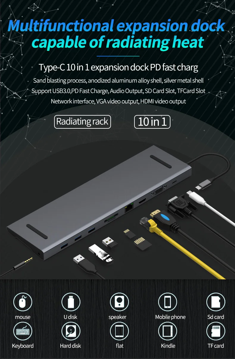 Blueendless Мульти USB 3,0 HDMI для type-C PD адаптер для разветвителя USB C концентратор USB-C 3,1 Для MacBook Pro Аксессуары VGA LAN порт