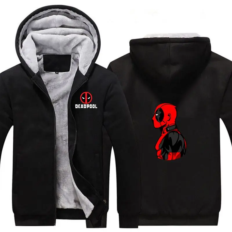 

New Comics Superhero Deadpool Thicken Hoodie Sweatshirts Cosplay Costume Cartoon Winter Warm Coat Hooded Men Clothing Gift