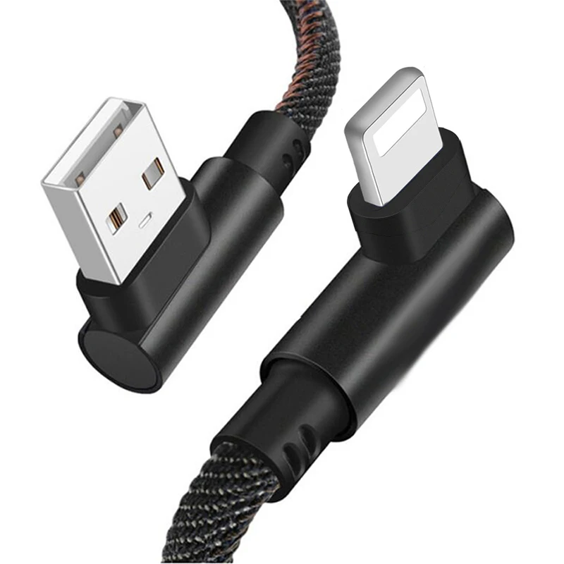 1 м/2 м 90 градусов USB кабель 2.4A для мобильного телефона Micro usb type C кабели для зарядного устройства для iPhone huawei Xiaomi шнур для быстрой зарядки данных - Цвет: For iphone Black