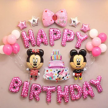 

33pcs Mickey Minnie mouse balloons Cartoon minnie Foil Balloon happy Birthday Party letter 32inch cake globos inflatable balls