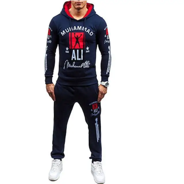 2020 Fashion Muhammad Ali Men Tracksuits Sportswear Men's Leisure Hoddies Pullover Outwear Tracksuit Sets Men Sweatshirt S-XXL Navy Blue