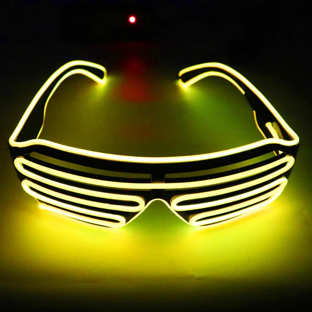 Неоновые вечерние очки EL Wire неоновые светодиодные очки бокалы с подсветкой Rave костюм вечерние диджей солнцезащитные очки декоративное украшение для Хэллоуина - Цвет: Yellow