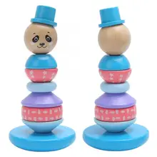 Забавный Деревянный штабелирование кольцо башня игрушка милые животные стек вверх деревянная игрушка Обучающие Развивающие игрушки для детей подарок