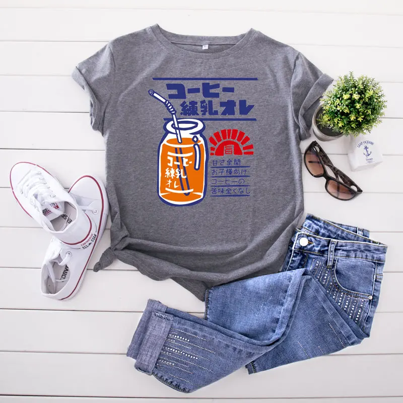 100% хлопок летняя забавная женская футболка с круглым вырезом Harajuku Orange Juice Топ