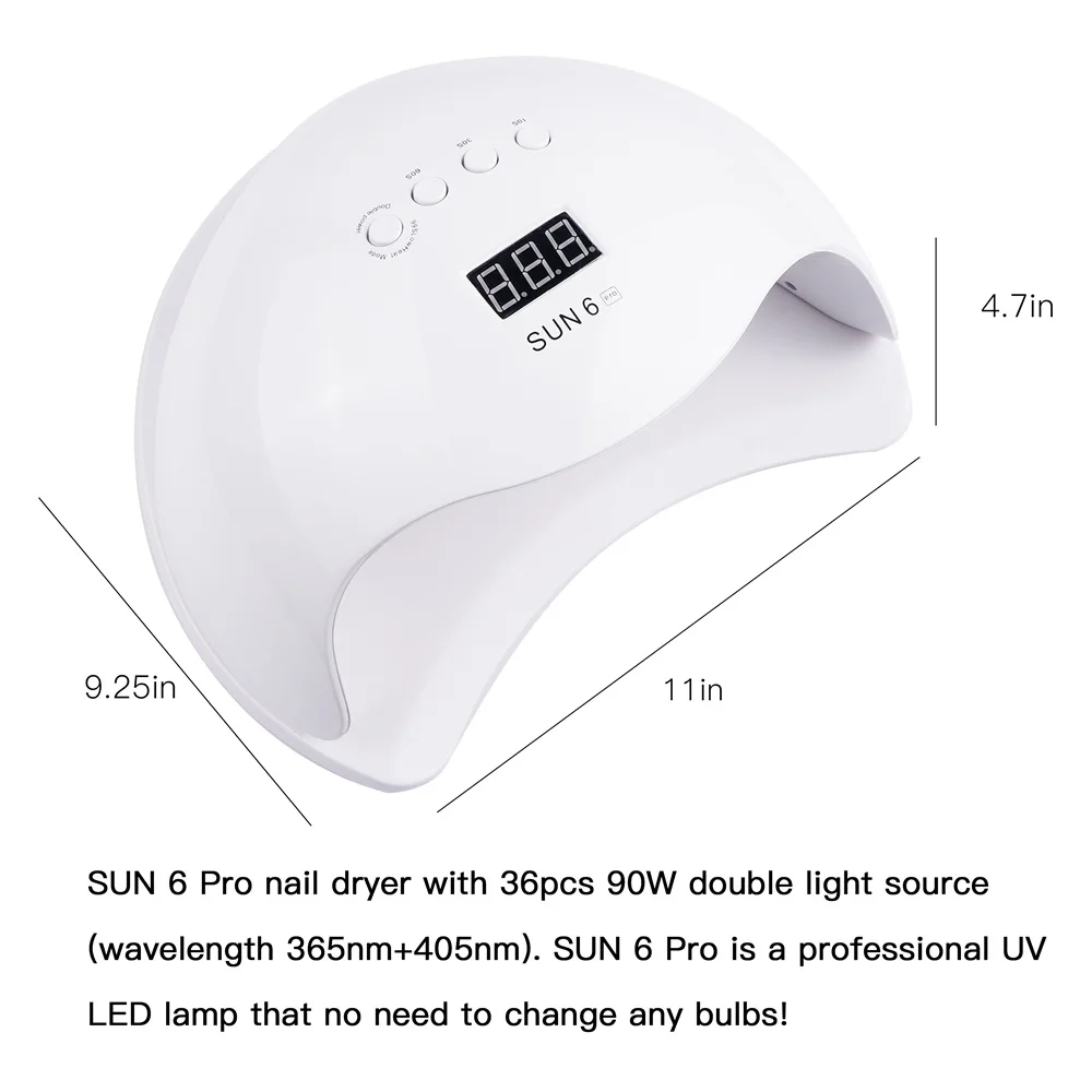 Large SUN 6Pro UV lamp 90W nail dryer automatic induction timing display nail dryer lamp for nail gel polishing and drying nails