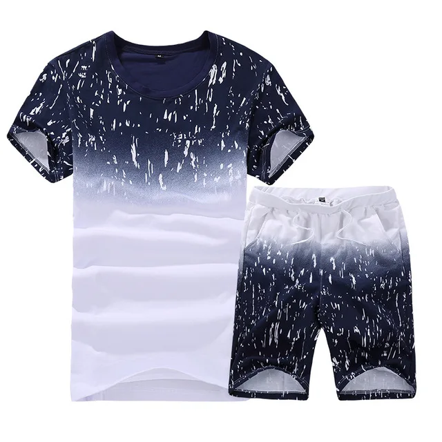 

Two-piece Tracksuit Summer Men's Short-sleeved Shorts Set Stylish Fitness Suit Quick Dry Round Collar Solid-colored Sportswear