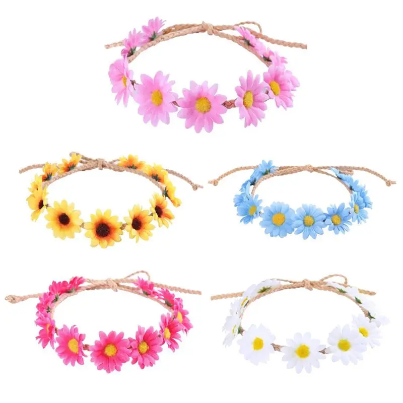 

Sunflower Garland Floral Wreath Woven Daisy Headband for Women Female Girls Hat Hair Decorative Accessories