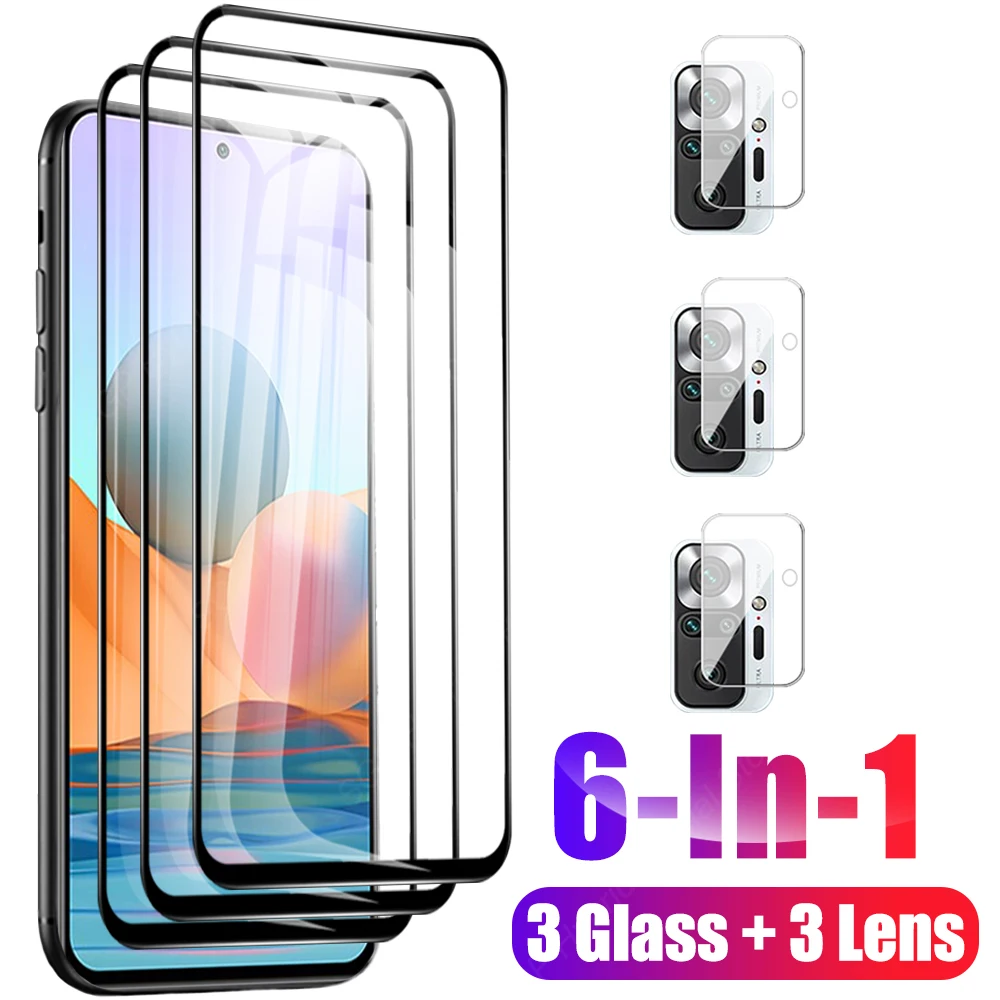 6-in-1 Full Protective Glass Screen Protector For Xiaomi Redmi Note 10 Pro Max Tempered Film On Note10 10Pro Camera Protection | Мобильные