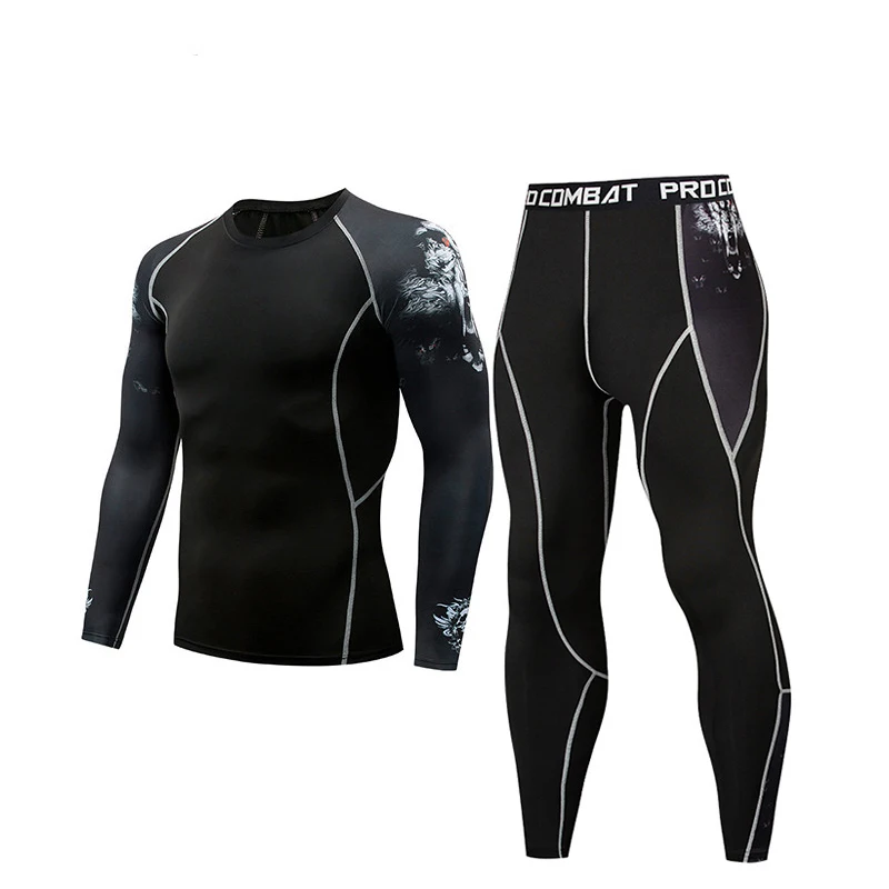 2-piece men's underwear set sweat-drying, winter thermal underwear, pop shirt, basketball shirt, football pants, sports tights - Color: 96