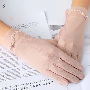 

1 Pairs Thin Ice Silk Pearl Flowers Driving Gloves Outdoor UV Protection Sunscreen Gloves Touch Screen Gloves Sexy Lace Gloves