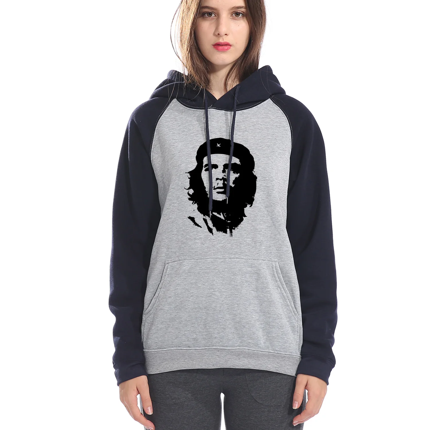 Che Guevara, зимние женские толстовки с капюшоном, повседневная верхняя одежда, спортивный костюм, зимний хлопковый теплый модный реглан, толстовки, пуловер для женщин - Цвет: darkblue-gray 1