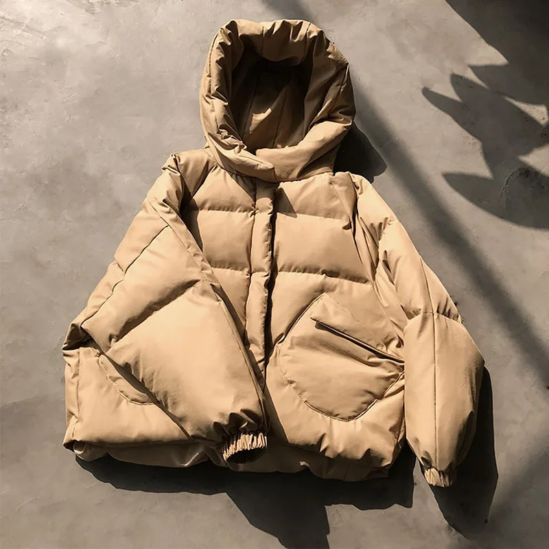 

Mooirue Winter Autumn Streetwear Casual Parka Coat Hooded Short Cotton-padded Clothes Short Loose Long Sleeve Cotton Jacket