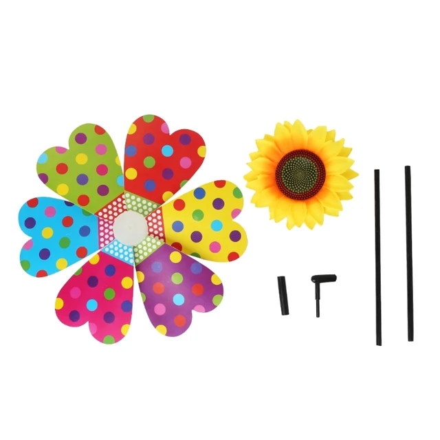 Szélmalom Gyerekjátékok Napraforgó Dekoráció Kerti Díszek Színes Kültéri Fonó - Image 2
