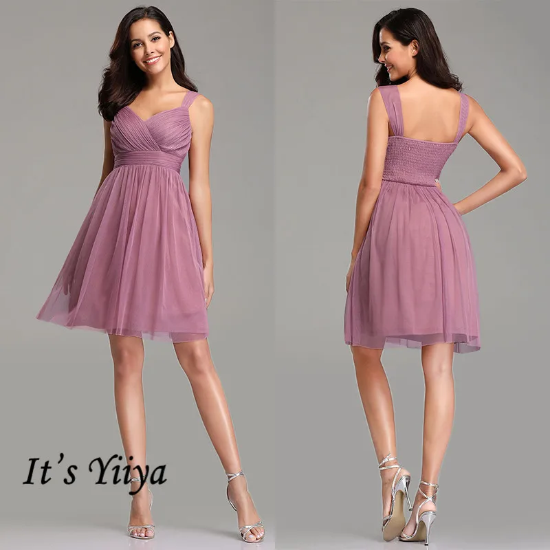 

It's Yiiya Sleeveless Bridesmaid Dress Solid Spaghetti Strap Bridesmaid Dress Short A-Line Pleat Vestido Madrinha C522