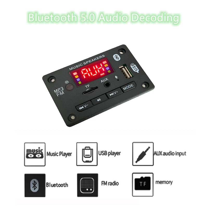 ipod mp3 player MP3 Player Decoder Hands-free Board 5V 12V Bluetooth 5.0 Car FM Radio Module Support FM TF USB AUX Recorders sandisk mp3 player