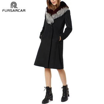 

FURSARCAR 2019 Solid Women Real Fur Coat Luxury Sheepskin Coat With Real Fox Fur Collar And Cuff Winter Fashion Wool Fur Coat