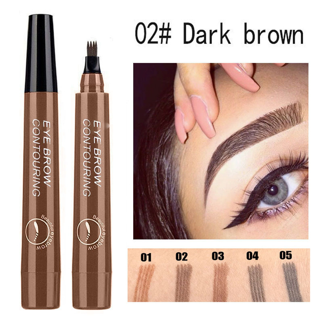 Eyebrow 3D Liquid Ink Pen Waterproof 4 Fork Pencil Brow Eyes Makeup Female Cosmetics Natural Dark Brown Eye Brow Enhancer
