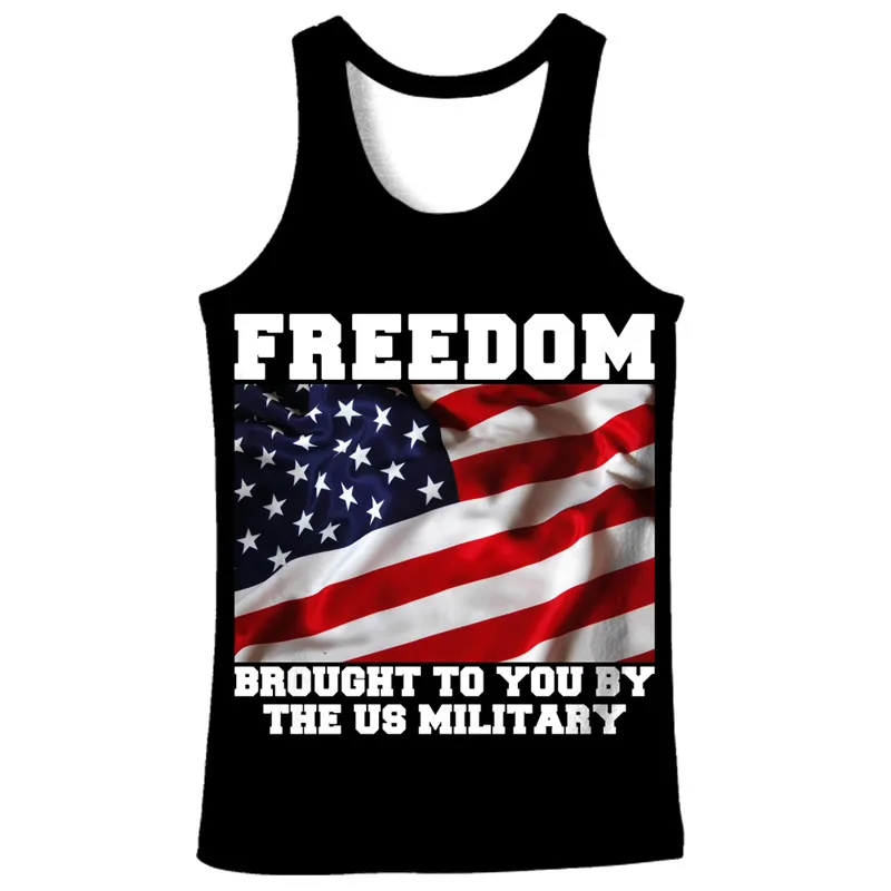 

American flag printed casual men's tanks tops vest