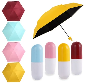 

Mini Sunscreen Rainproof Capsule Umbrella 5 Folding Anti-Uv Windproof Small Pocket Umbrella Compact Case For Travel Rain Gear