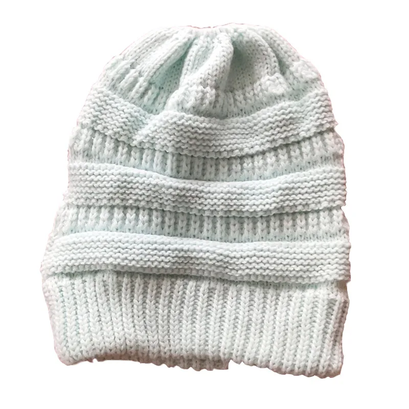 

2019 Western Style Ponytail Knitted Hat Spring, Autumn And Winter Section Empty Top Earmuff Wool Cap Acrylic Ponytail Cap