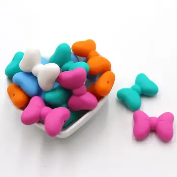 

500pcs Bow Tie Silicone Beads Baby Teethers Food Grade Silicone Teether DIY Teething Necklace Jewelry Making Soother Chain