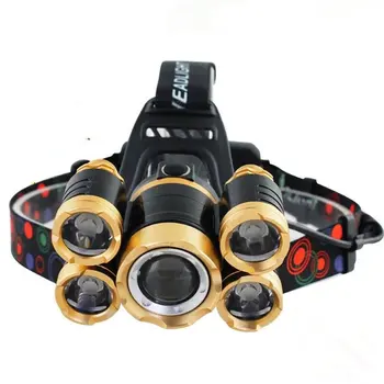 

5Led Night Fishing Light Charging T6 Headlights Five-Head Focus Aluminum Alloy Reflector Waterproofing