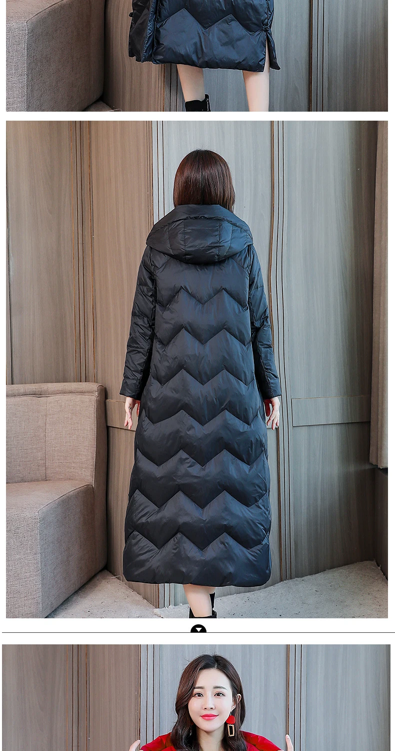 Модная Длинная женская пуховая парка в китайском стиле, теплое свободное зимнее пальто для женщин, женская пуховая куртка размера плюс с капюшоном в стиле Харадзюку