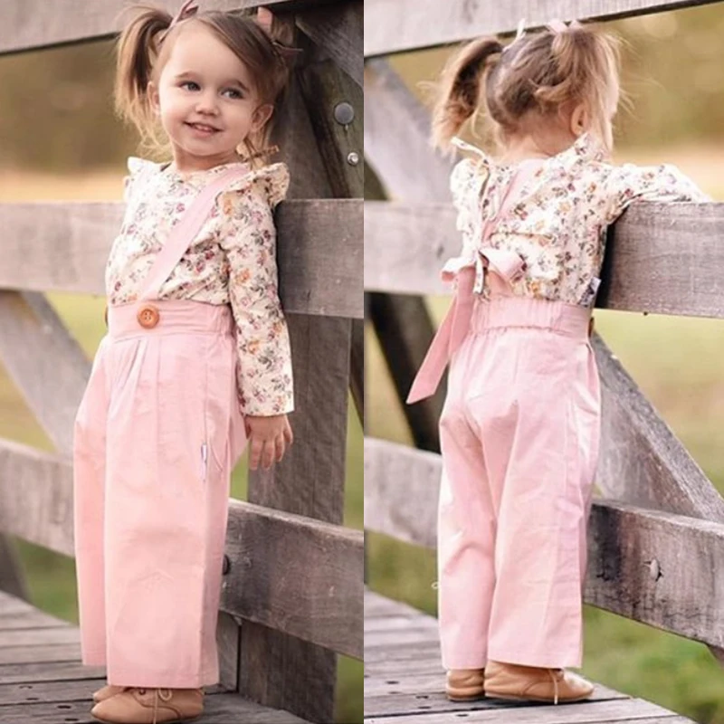 beautyful kid suit Toddler Kids Baby Girl Clothes Winter Long Sleeve T shirt Floral Tops+Pants Overall Outfits sweet girl Two Pieces Clothes set pajamas for girls