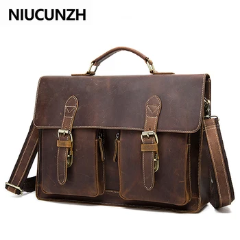 

NIUCUNZH Vintage Briefcases Bag Men for Lawyer Crazy Horse Leather Laptop Briefcases Bag 14inch Office/Document Bags Men